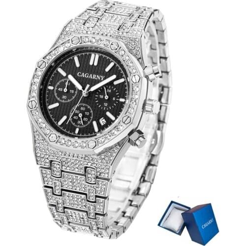 Classic Fully Diamond Watch for Men Bling Iced Out Watch Men Hip Hop Luxury Waterproof Chronograph Reloj Hombre Dropshipping New