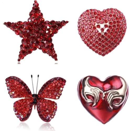 Red Rhinestone Star Brooches for Woman Party Wedding Jewelry Accessories Personality Brooches 2021 New Year Gifts