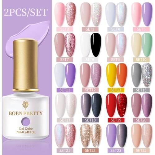 BORN PRETTY 7ML 2 Bottles Gel Nail Polish UV Lamp for Soak off UV Gel DIY Purple White Gellak Nail Gel Polish Varnishes