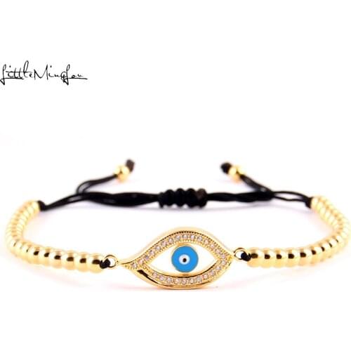 Little MingLou Luxury CZ white zircon eye & 4MM Copper Beads Macrame men Bracelets & Bangles for women jewelry