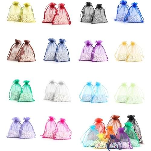 50Pcs 9x12 10x15 11x16 13x18cm Organza Bags Jewelry Findings Packaging Bags Wedding Party Decoration Drawable Bags Gift Pouches