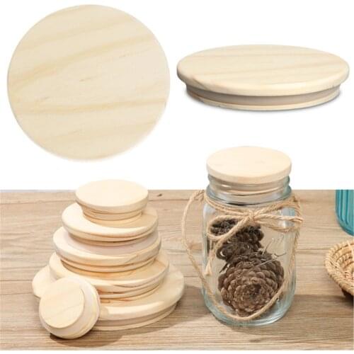 Reusable Pine Wooden Cover Lids with Silicone Seal Ring for Candle Cup Glass Bottle Mug Jar Drink Cup Fresh-keeping Lids