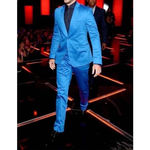 Two Buttons Groomsmen Blue Groom Tuxedos Notch Lapel Men Suits Wedding/Prom Best Man Blazer ( Jacket+Pants+Tie ) C386