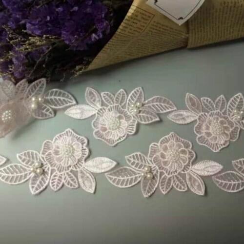 New 10x Pink Pearl Beaded Flower Leaf Embroidered Lace Trim Ribbon Fabric Handmade Sewing Craft For Costume Hat Decoration Hot