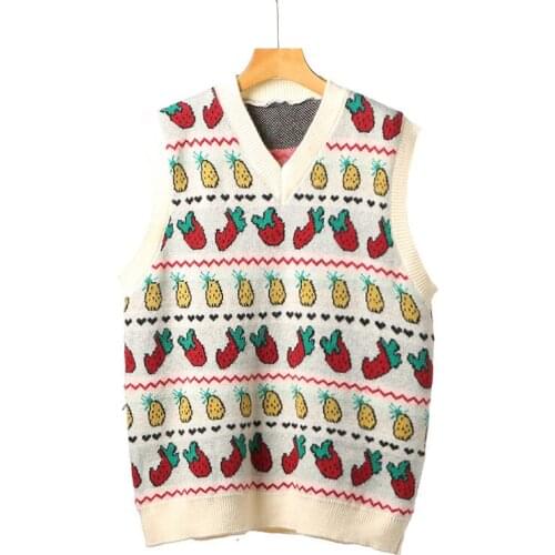 Urifens Pull 2021 Spring New Cartoon Pattern Knitted Vest Womens Loose College Style Long Sweater Vest Chic Top BN66U