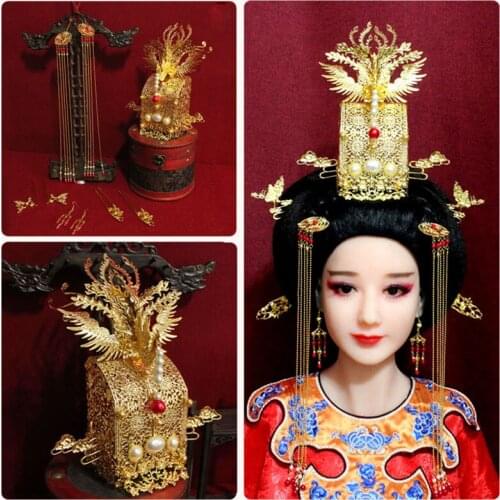 Pearl Bead Original Handmade Hair Tiara Ancient Chinese Tassel Hair Stick Traditional Chinese Wedding Bride Phoenix Tiara