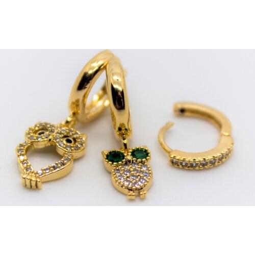 Gold Plated Owl prong Zircon Ring Earrings set
