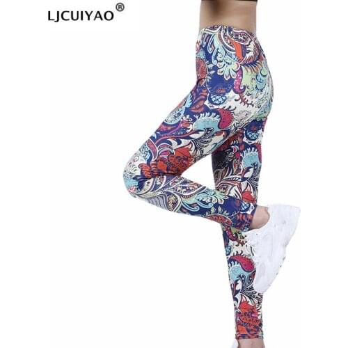 LJCUIYAO Sexy Legging Women Fitness Sports Outdoor High Waist Workout Sportswear Color Cashew Floral Ankle-Length Push Up Bottom