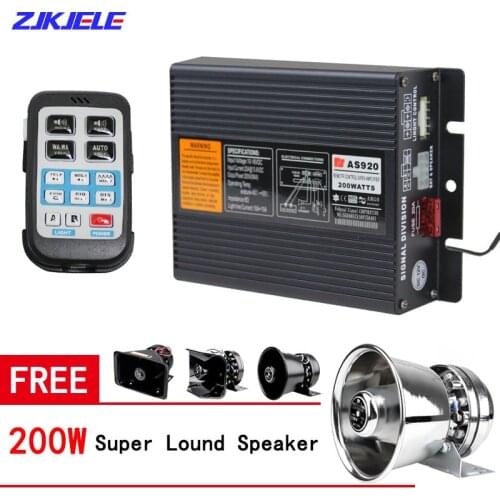 200 Watt 8 Tones Emergency Warning Siren Alarm Horn PA System Kit Handheld Microphone & Light Control Switches Speakers Included