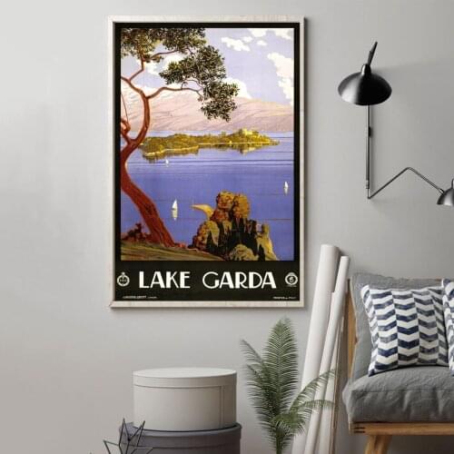 Lake Garda vintage travel poste Canvas Print Wall Painting Home Decoration (No Frame)