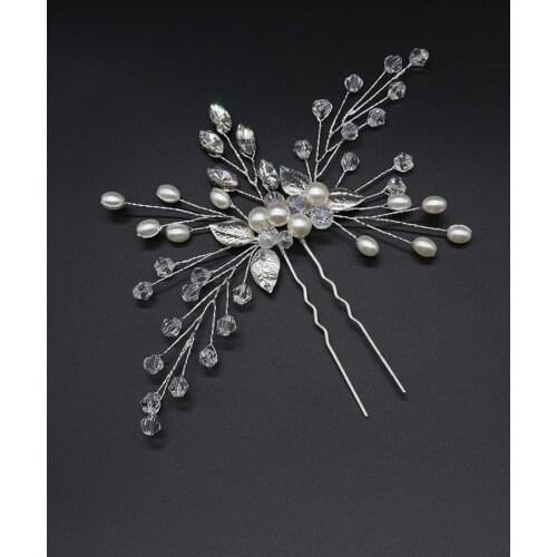 Silver Leaf Hair Pins Women Flower Head Jewelry For Bride Headdress Crystal Rhinestone Handmade Hair Clip Wedding Hair Accessory