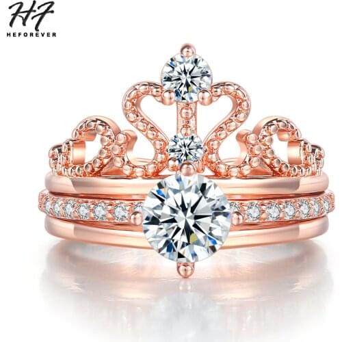 Princess Style Ring For Women Elegant Luxury Cubic Zirconia Queen Crown Engagement Wedding Ring Set Jewelry R349-4