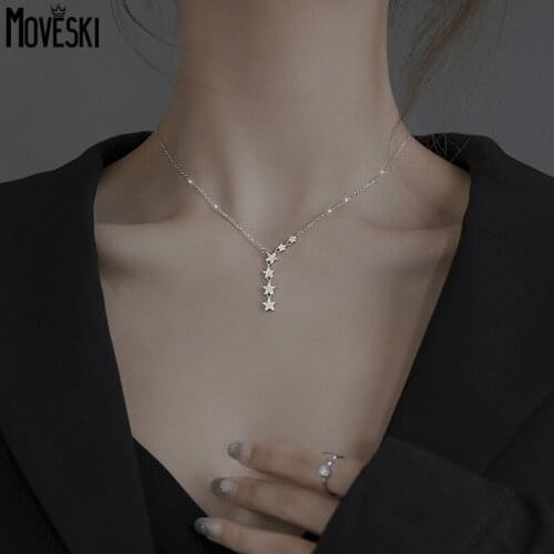 MOVESKI 925 Sterling Silver Korean Sweet Zircon Star Necklace Women Exquisite Jewelry Gift