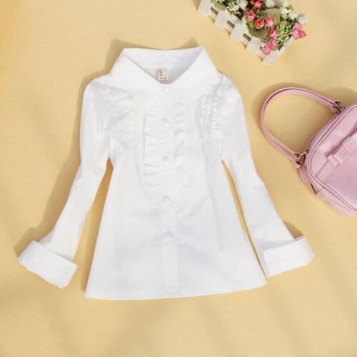 2019 Autumn School Girl Blouse Kids Clothes Children Clothing Lace Patchwork Child Shirt Cotton White Blusas Girls Clothes 2-16Y