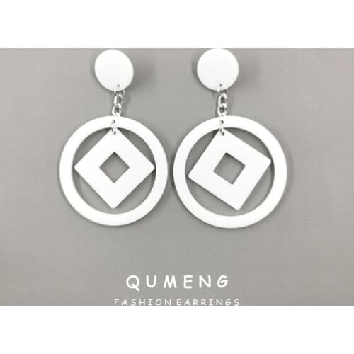 2020 New exaggerated white hollow round square geometric large acrylic drop earrings long pendant Retro punk female Jewellery