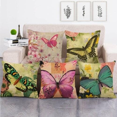 45cm*45cm retro butterfly high quanlity cushion cover linen/cotton sofa pillow cover decorative pillow case