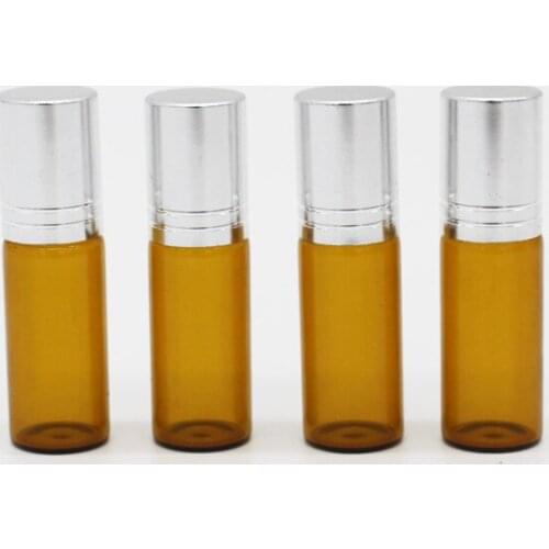5ml X 24pc Amber Glass Roll On Bottle With Aluminum Cap 5cc Roller Glass Vial Perfume Glass Bottles Oil Glass Bottles