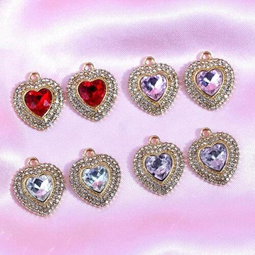 5Pcs/set 19*17mm Heart Shape Crystal Charms Row Rhinestone Surrounded Love Pendant Wholesale For DIY Jewelry Making Accessories