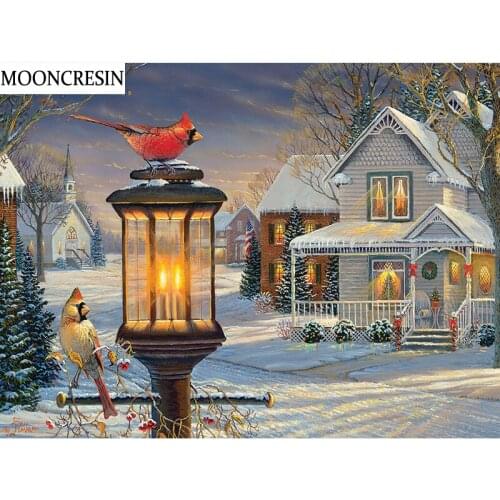 5D Diamond Painting Birds Full Square Needlework Cross Stitch Diamond Embroidery Snow House Mosaic New Year Christmas Decoration