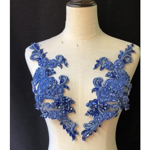 French Bead Applique Hand Crafted Bead Applique For Couture Dance Costume Ball Gown Bridal Dress | Blue