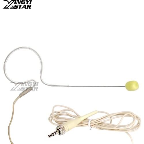 Beige Wired Single EarHook Headset Microphone 3.5mm Screw Lock Stereo Plug Mic Mike For UHF Wireless System BodyPack Transmitter