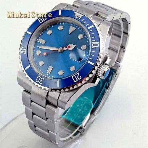 Bliger 40mm mens top mechanical watch sapphire crystal ceramics bezel blue sterile dial luminous makrs automatic mens watches