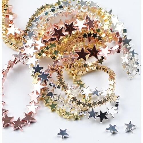 WLYeeS plating Rose Gold Silvers Star Natural Hematite Beads Charm Spacer Loose Beads for DIY Jewelry Making Findings 4/6/8/10mm