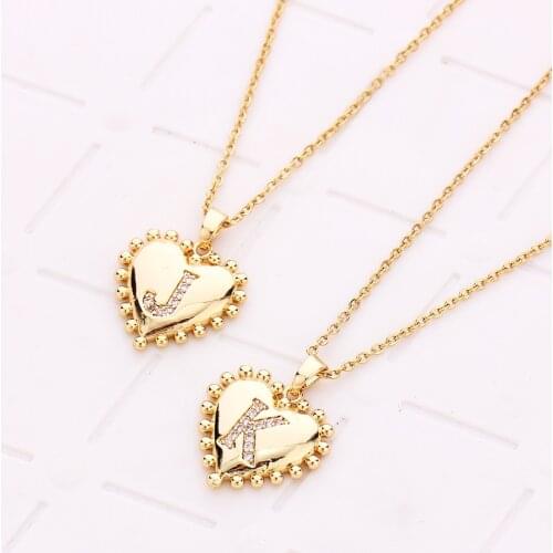 Fashion Zircon Initial In Heart Shape Necklace Chain Copper Gold Plated Letter Chain Alphabet Pendants Anniversary Jewelry Gift