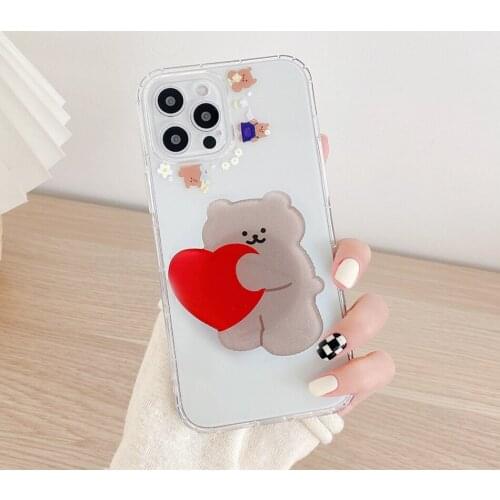 For iPhone 12 PRO 11 Pro Max case cute bear ring stand Phone shell SE 2020 For iPhone11 12 MINI XS XR X 7 8 Plus silicone Case