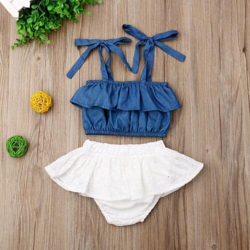Canis Newborn Infant Baby Girl Sleeveless Denim Top Shorts Skirt Outfit Clothes Mini Dress Sundress Sleeveless Dress