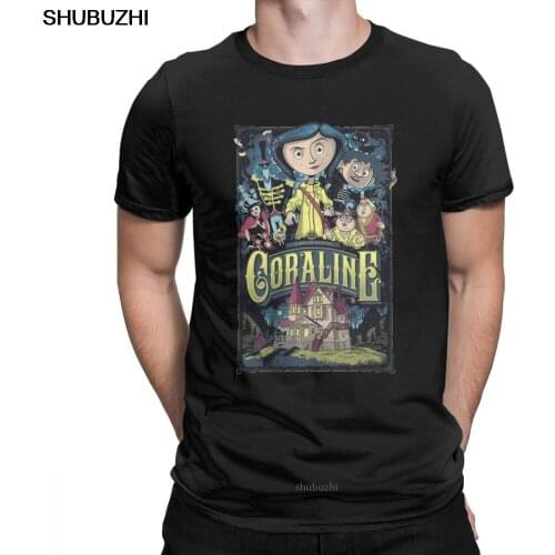 Men T Shirt Coraline Novelty Short Sleeve Dark Halloweenshirt Tee Shirt Crew Neck Clothes 100% Cotton Black T-Shirts sbz8112