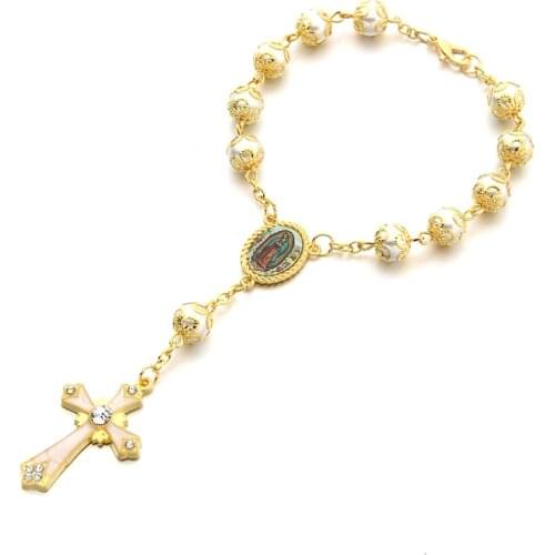 Christian Catholic Enamel Cross Jesus Bracelet Beads Rosary Bracelets Religious Jewelry Christmas Gifts Ornament