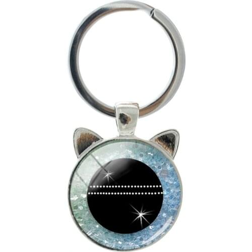 JWEIJIAO Colorful Eyeball Pattern New Trend Cat Ear Keychain Novelty Handmade Silver Plated Men And Women Accessories