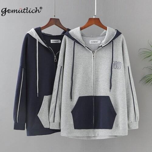 GEMUTLICH Big Size Cardigan Hoodies Loose Jacket Patchwork Casual Sweatshirt Sport Top with Hood Autumn Outwear 3XL-5XL New 2021