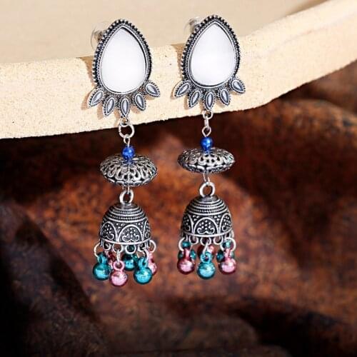 Classic Vintage Womens Long Earrings Oorbellen Silver Color Bells Bohemia Beads Wedding Earrings Hangers
