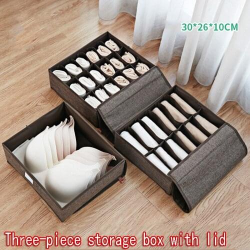 Underwear panties and socks three-in-one drawer-type cloth divider closet home lattice finishing storage box three-piece set