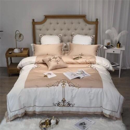 Egyptian cotton Bedding Set 4/7 Pieces coffee Sheet Duvet Cover Pillowcase Home Wedding Decoration King Queen