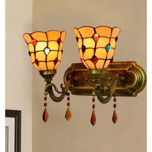 European-Style Creative Bedroom Bedside Wall Lamp Colorful Glass Warm Yellow Beads Retro Home Decoration Hotel Crystal Lamp