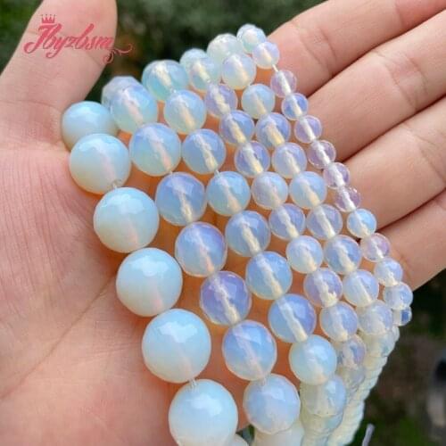 Round White Opal Faceted Stone Beads Loose Spacer 6/8/10/12mm For DIY Necklace Bracelat Jewelry Making Strand 15" Free Shipping