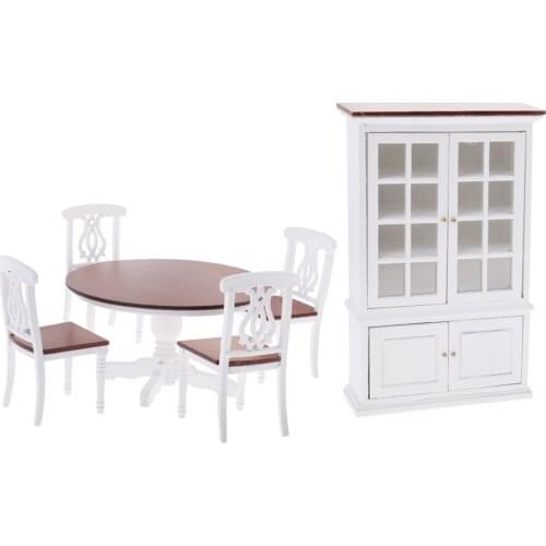 Dolls House Table Chairs Cupboard Furniture Dining Room Decoration 1/12th