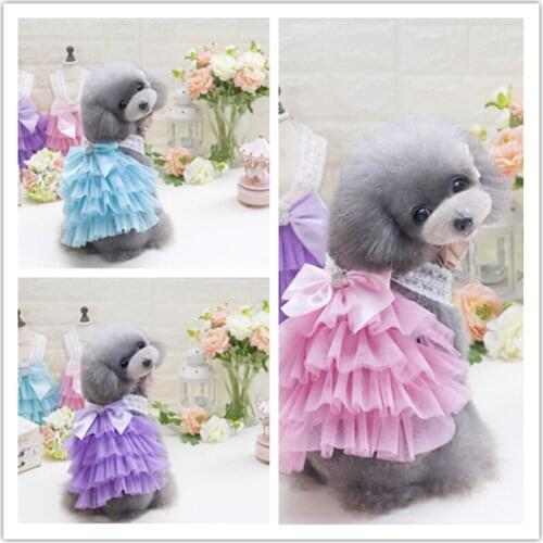 Summer Cat Dog Lace Tulle Dress Pet Dog Clothes For Small Dog Sweetly Princess Puppy Teddy Party Birthday Wedding Bowknot Dress