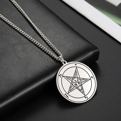LIKGREAT Wicca Vintage Necklace Men Pentagram Baphomet Pendant Dragon Satanic Kabbalah Amulet Stainless Steel Jewelry