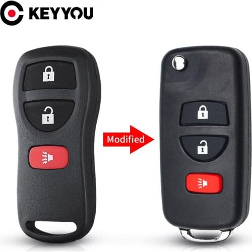 KEYYOU Modified Flip Key Case 2+1 3 Buttons Remote Folding Key Shell For Nissan Infiniti Xterra Frontier Muranon X-Trail Tiida