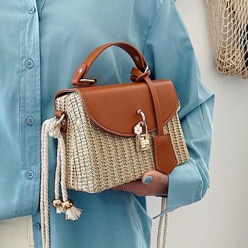 Fashion Woven Rattan Bags for Women Handbags Casual Wicker Braided Shoulder Crossbody Bag 2021 Summer Beach Straw Bag Purses