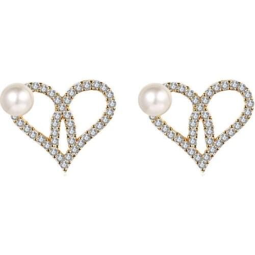 Fashion Romantic Heart Stud Earrings Gold Plated Exquisite Zircon Pearl Stud Earrings Womens Dating Party Jewelry Accessories
