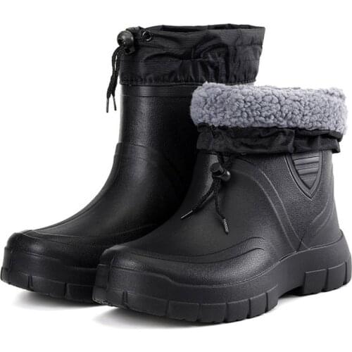Fashion Winter Mens Rain Boots Plush Warm Mens Ankle Work Boots Waterproof Fishing Men Wellies Winter Boots Zapatillas Hombre