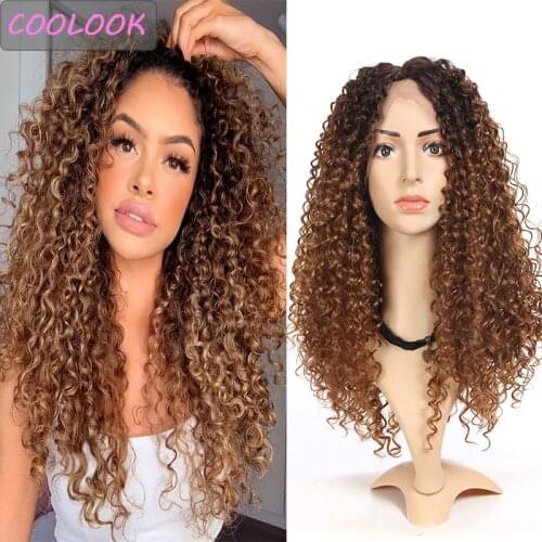 Brown Kinky Curly Lace Wigs for Black Women Ombre Red Afro Curly Lace Front Wigs Synthetic Heat Resistant False Hair Cosplay Wig