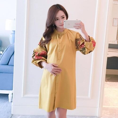 Casual Pregnancy Shirts Pregnant Women Clothing Spring Autumn New Lantern Sleeve Printing Maternity Dress Long Shirt Loose