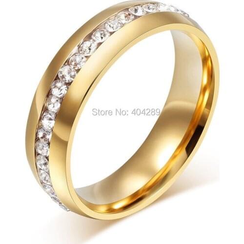 Gold plated crystal wedding rings for wome stainless steel ring promotion discount wholesale
