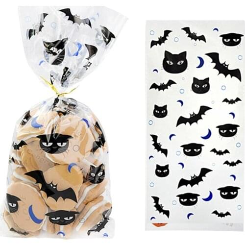 Halloween Party Decor Gift Bag Hallwoeen Pumpkin Skull Cat Candy Bag Transparent Cellophane Food Plastic Package Bags